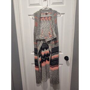 Love On A Hanger Long Cardigan Sweater‎ Open Boho Hippie Knit Crochet Sz Medium